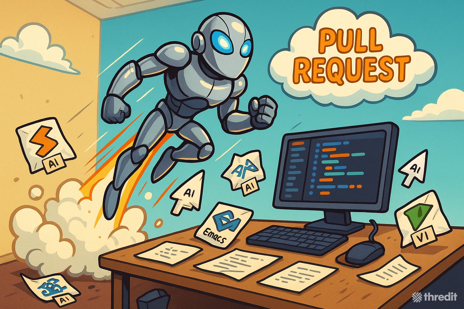 AI robot superhero disrupting traditional editors